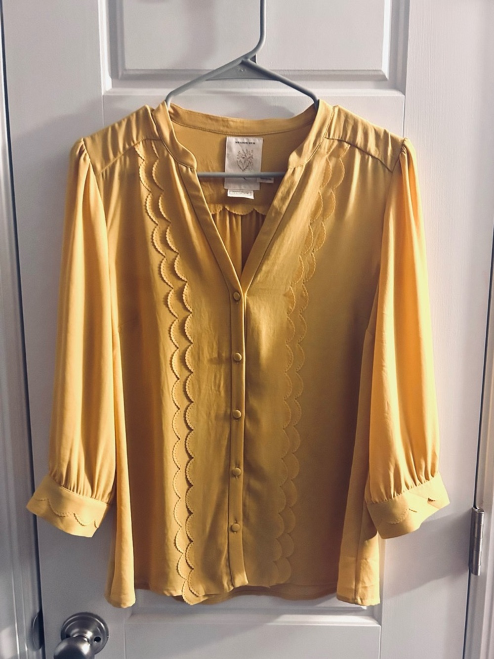 Anthropologie Meadow Rue Vivian Scalloped Pintuck Blouse Mustard 6 - Picture 1 of 6